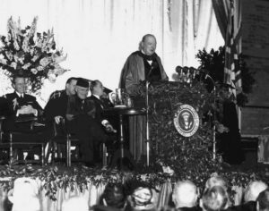 Churchill giving his "Iron Curtain" speech at the age of 72