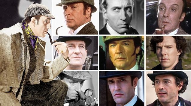 A collage of different actors who played Sherlock Holmes