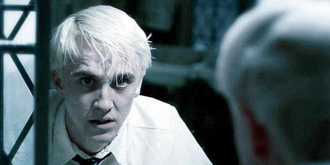 Draco Malfoy looking panicked in HBP bathroom scene