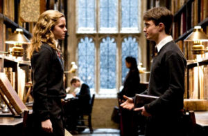 Harry and Hermione in the library