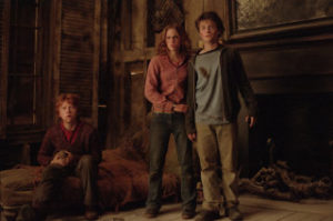 Harry, Ron, and Hermione in the Shrieking Shack