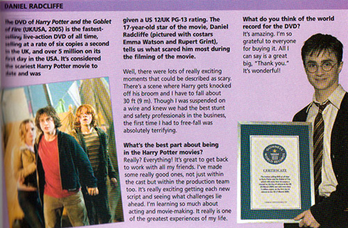 Daniel Radcliffe on Goblet of Fire being certified as fastest selling DVD - 2006