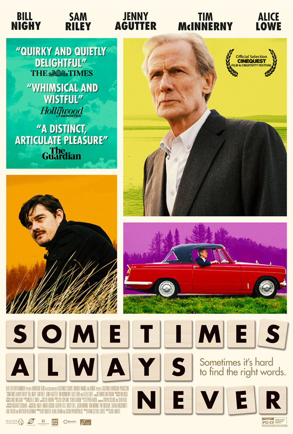 Bill Nighy is featured in a movie poster for "Sometimes Always Never".