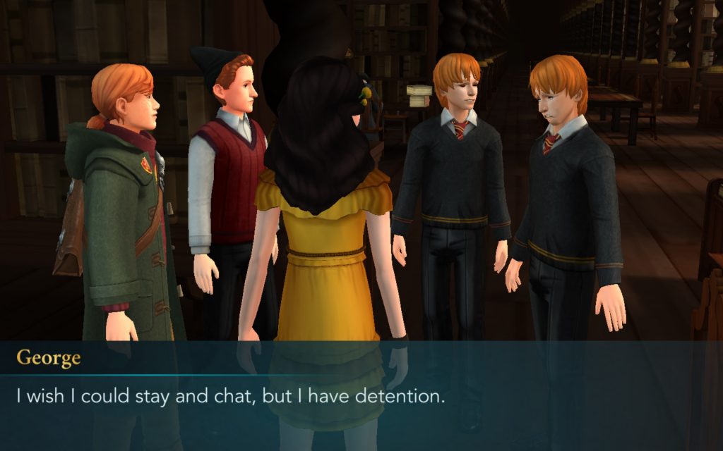 Fred and George Weasley confess they have detention in "Harry Potter: Hogwarts Mystery", and absolutely no one is surprised.