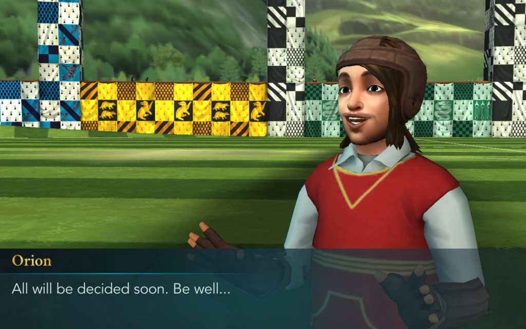"Harry Potter: Hogwarts Mystery" character Orion Amari delivers a cryptic message.