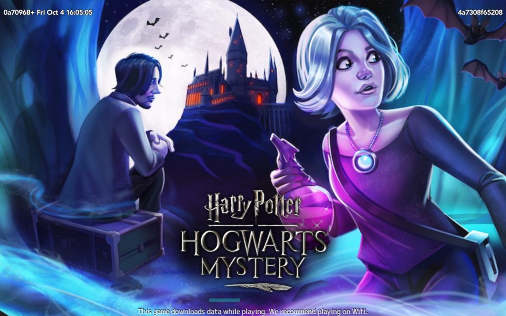 The current loading screen for "Harry Potter: Hogwarts Mystery" features Remus Lupin and Chiara Lobosca.