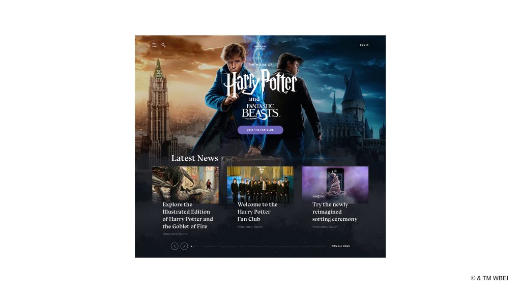 WizardingWorld.com's new homepage features Harry and Newt