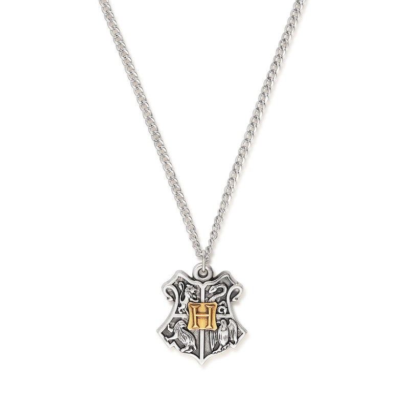 An image showing the two-tone Hogwarts crest necklace from Alex and Ani