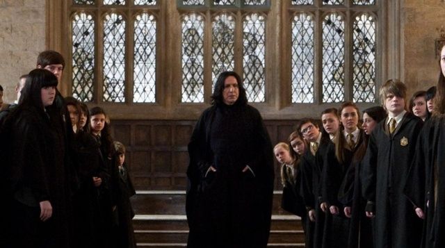 headmaster snape in great hall in deathly hallows