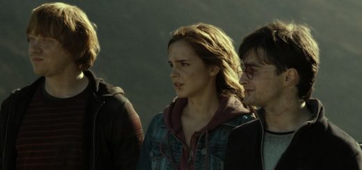 End of the Battle of Hogwarts in Deathly Hallows part 2. Trio stares into the distance standing on the bridge.