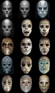 15 unique death eater masks displayed against a black background