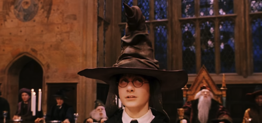 Harry Potter is shown with the Sorting Hat on his head in the first "Harry Potter" film