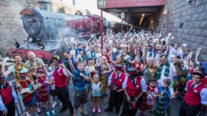 Crowd in front of the Hogwarts Express for the Million Rider Celebration