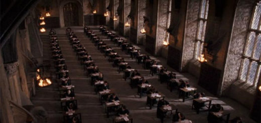 Hogwarts students taking OWL exams in the great hall