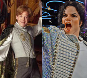 Gilderoy Lockhart and Michael Jackson shown side-by-side, wearing similar attire