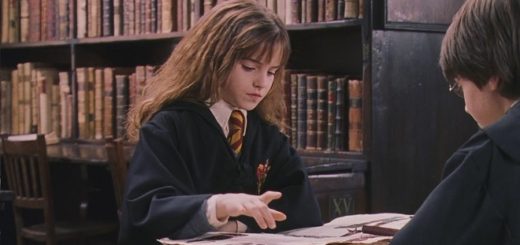 Hermione reading about Nicolas Flamel