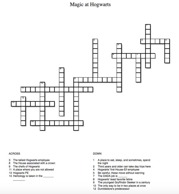 Wizarding World Crossword Puzzles!