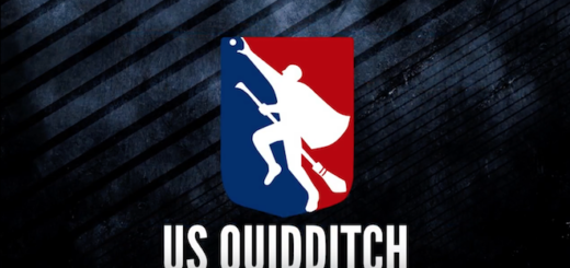 The logo for US Quidditch, featuring a player on a broomstick trying to catch a snitch, is shown.