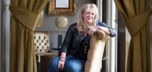 "Harry Potter and the Cursed Child" producer Sonia Friedman is pictured sitting sideways in a chair in an undated photograph.