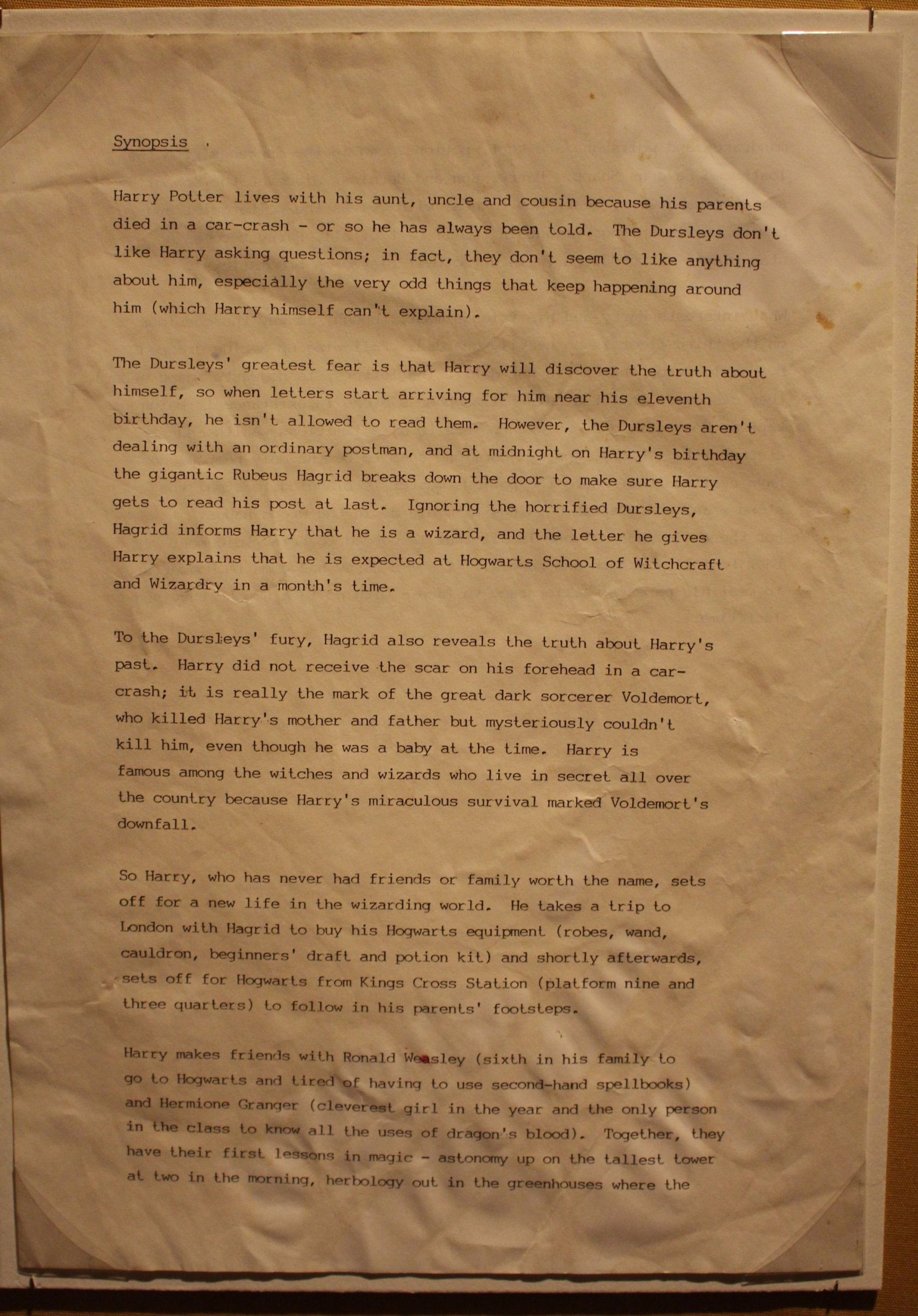J.K. Rowling&#25;s Original "Harry Potter" Synopsis Now on Display