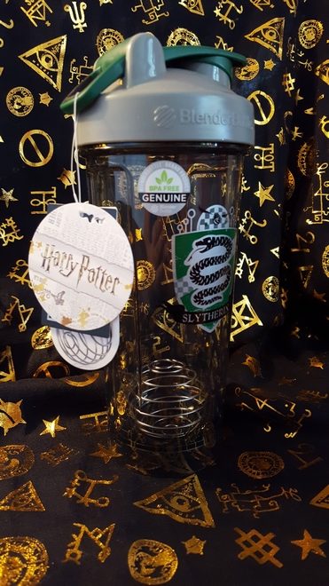 Slytherin BlenderBottle with whisk and tag