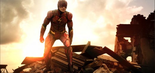 Ezra Miller is seen in costume as the Flash.