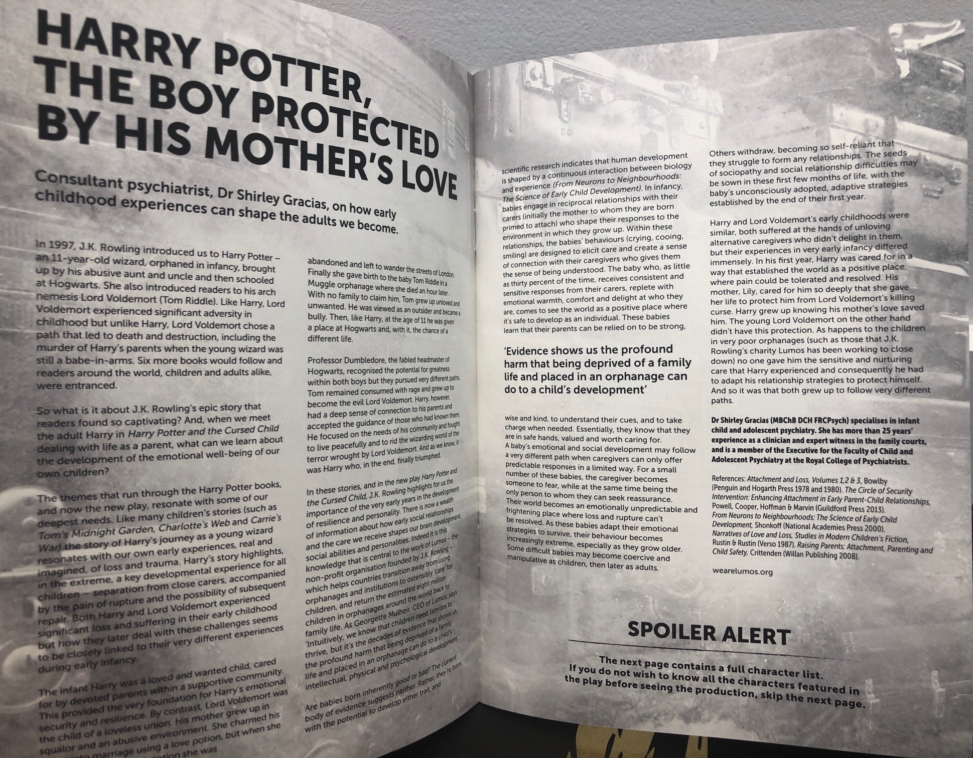 Article included in the “Harry Potter and the Cursed Child” souvenir brochure and programs from the Melbourne, Australia, premiere on February 22, 2019