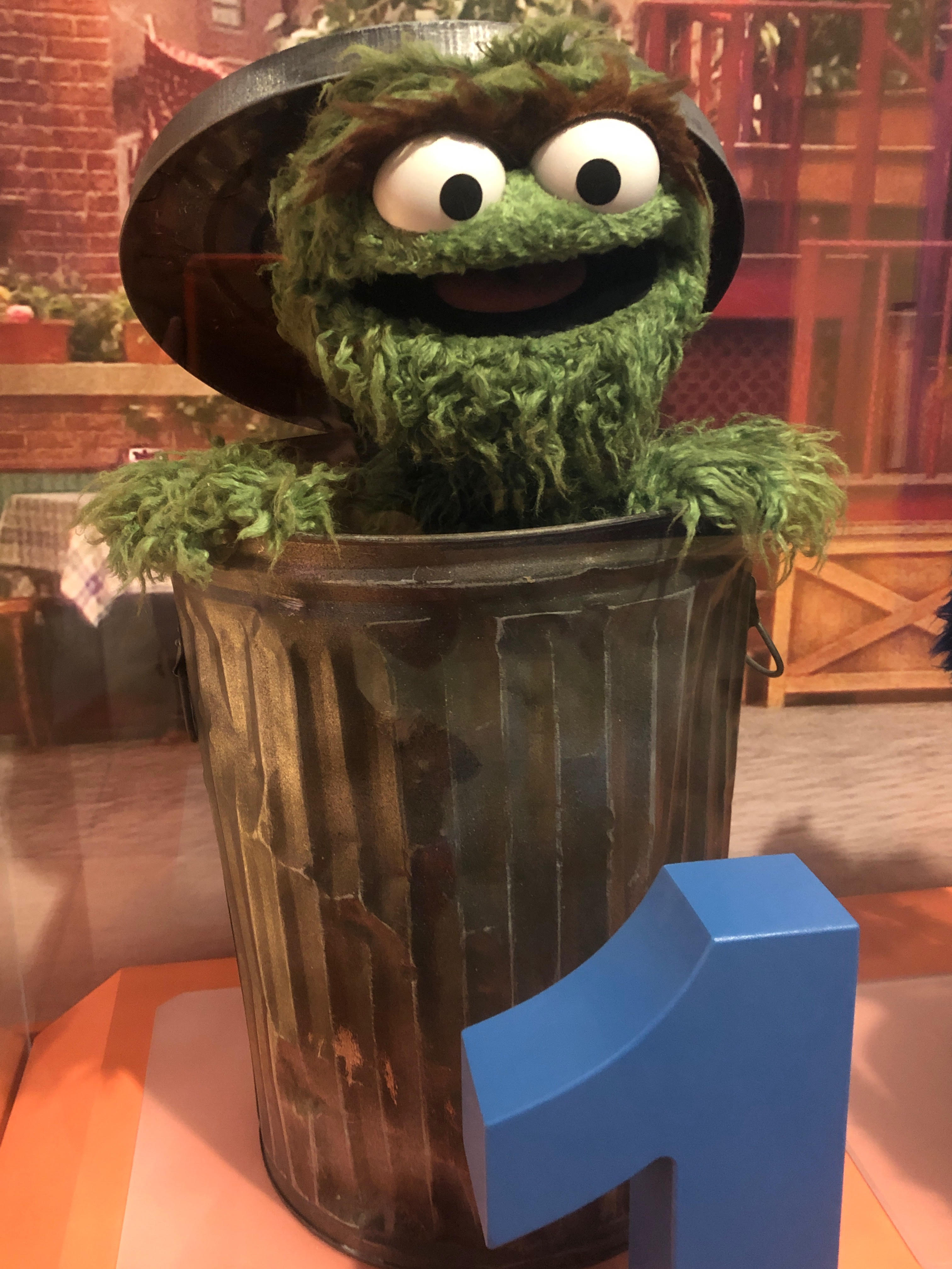Oscar the Grouch display at the Worlds of Puppetry Museum