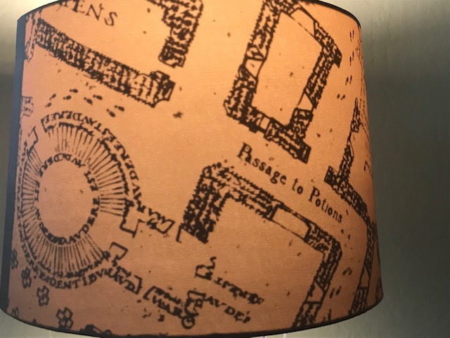 Harry Potter Hogwarts Lamp: When the main light is turned on, the Marauder’s Map design on the fabric lampshade is revealed