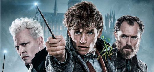 The characters Gellert Grindelwald, Newt Scamander, and Jacob Kowalski are pictured in a promotional image for "Fantastic Beasts: The Crimes of Grindelwald".