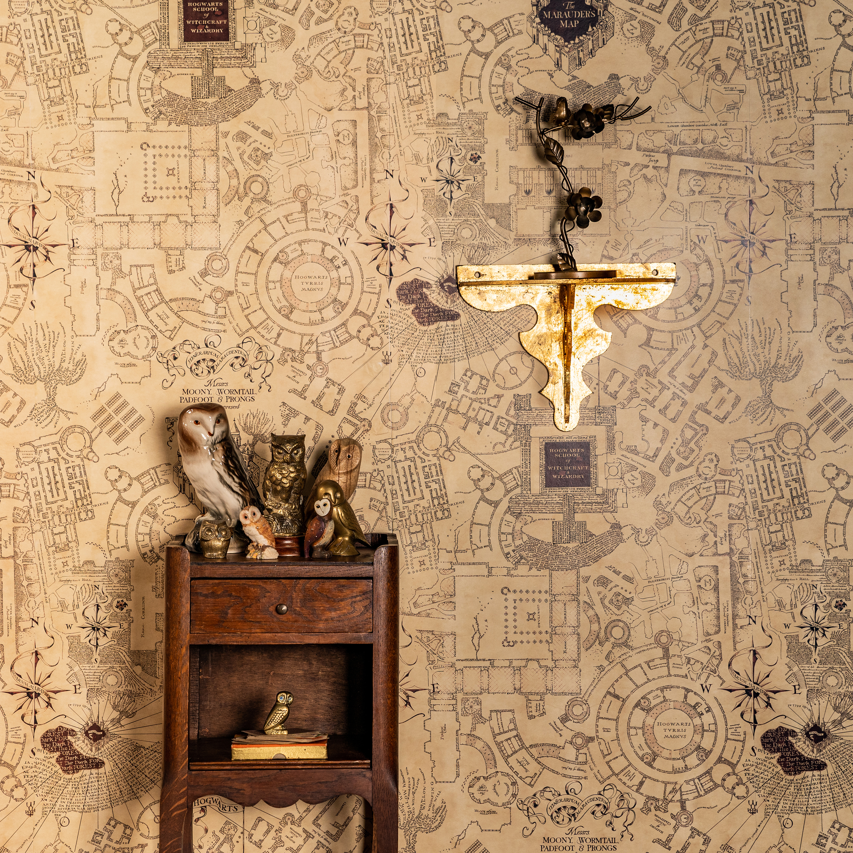 MinaLima’s Marauder’s Map wallpaper shows an expanded layout of Hogwarts Castle.