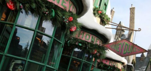 Image of Honeydukes decked out for the holiday season, formatted to be a featured image