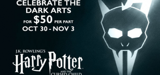 A banner serves as a featured image for a Dark Arts ticket offer from "Harry Potter and the Cursed Child" on Broadway.