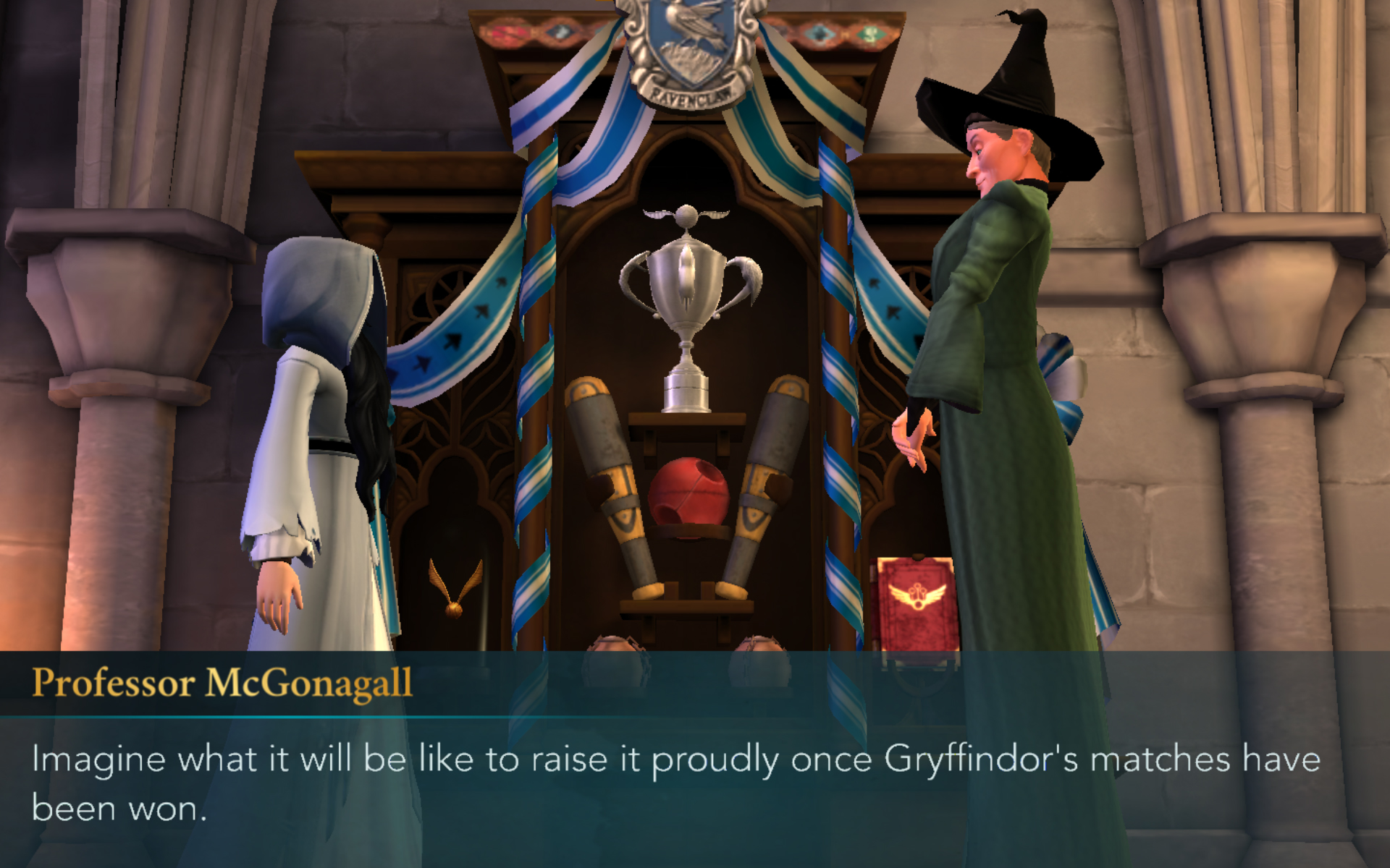 Professor Minerva McGonagall is putting no pressure on the newest member of her Gryffindor Quidditch team. Nope, none at all.