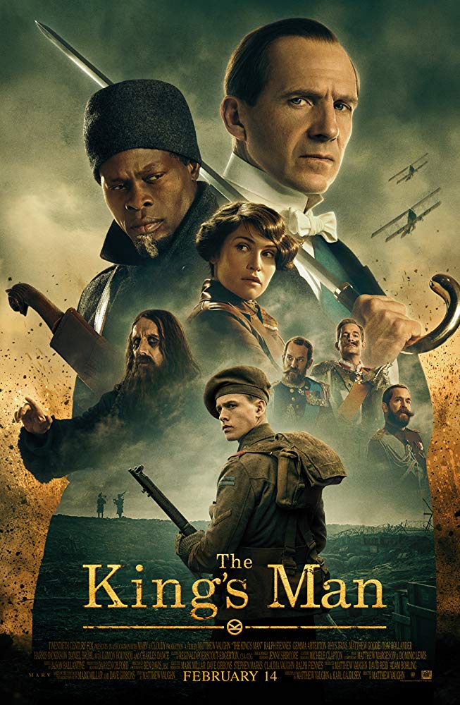 Pictured is a movie poster for “The King’s Man”, starring Ralph Fiennes and Rhys Ifans.