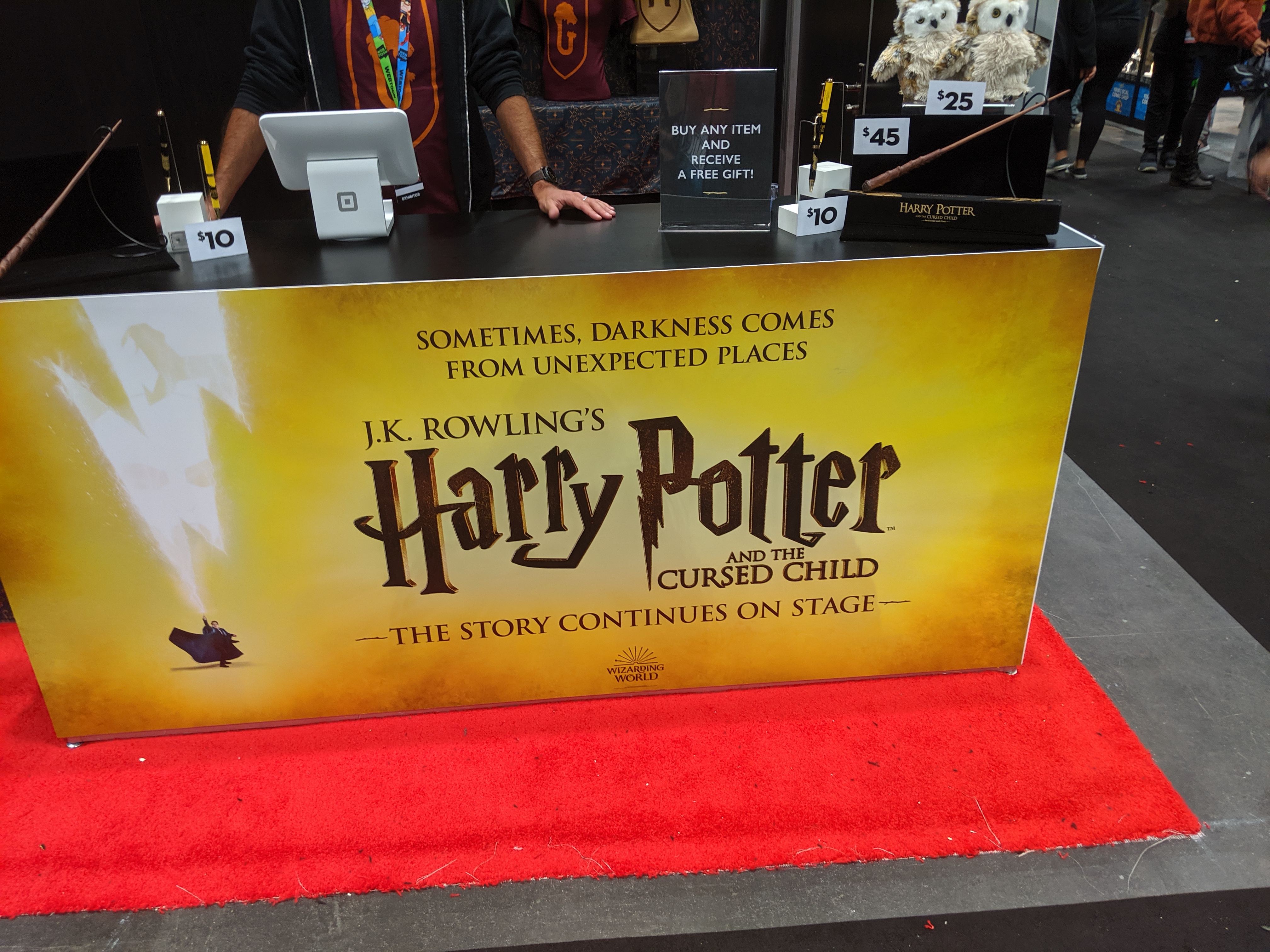 You can purchase merch as well as tickets for the Broadway production of the play at the “Cursed Child” booth.