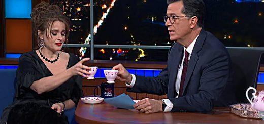 Helena Bonham Carter being interviewed by Stephen Colbert