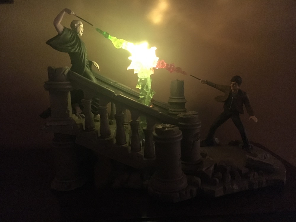 Battle of Hogwarts Illuminated Sculpture by The Bradford Exchange lit up