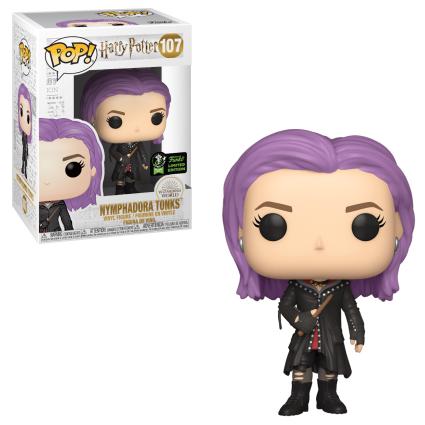 The Nymphadora Tonks Pop! figure features the character's rebel attire and purple hair.