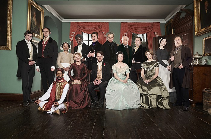 Guy Henry and the cast of "The Moonstone" pose for a photo.