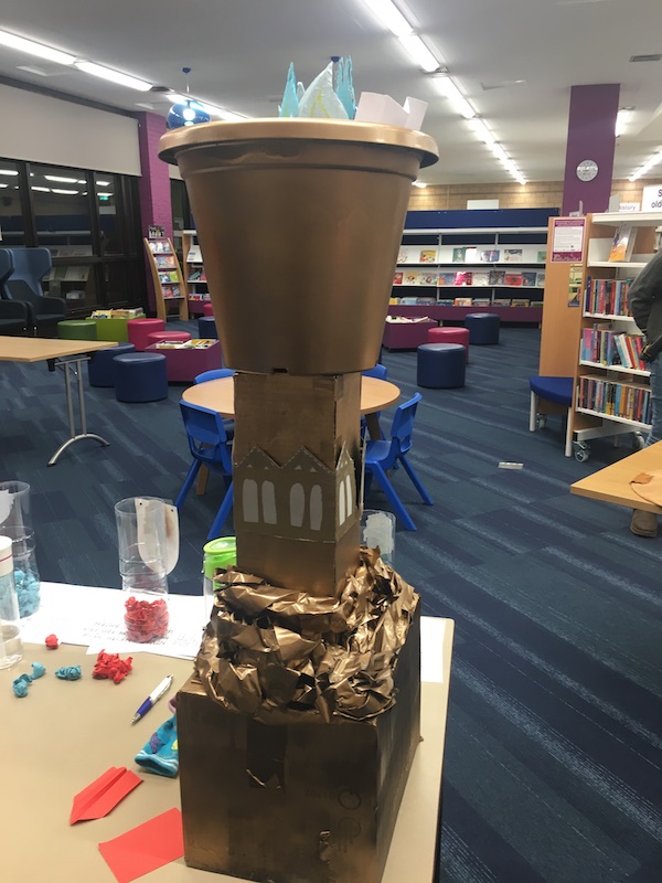 The staff at the library had constructed their own Goblet of Fire.