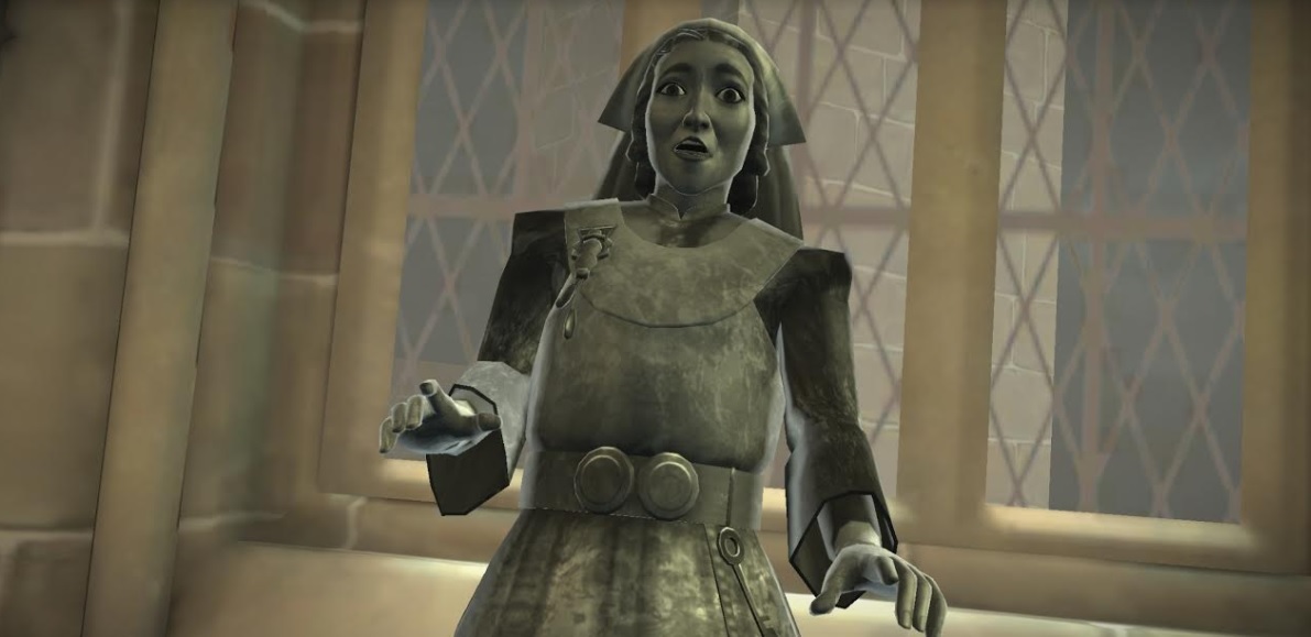 Madam Pomfrey has fallen victim to the statue curse in "Harry Potter: Hogwarts Mystery".