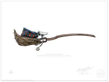 Concept art from MinaLima showing Arthur Weasley's broomstick.