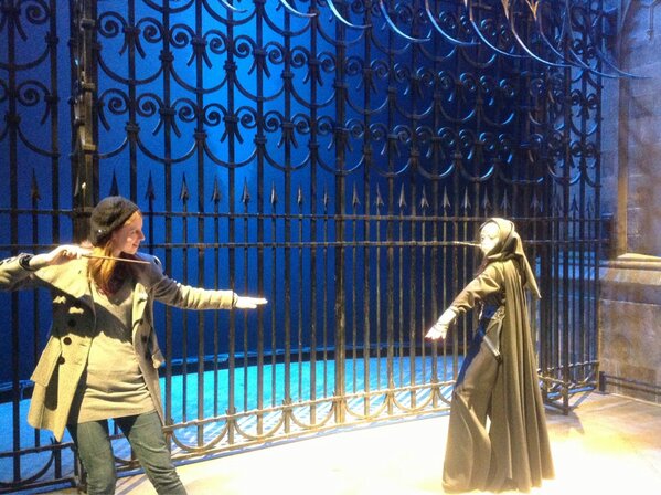 Dueling a Death Eater at WB Studio Tour during Wand Week, 2013