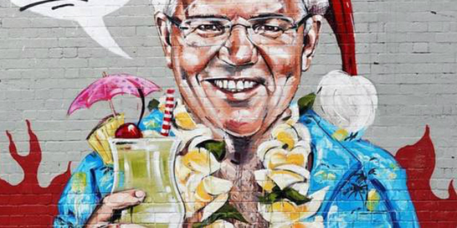 Australian PM, Scott Morrison, Art depicting him on holiday while Australia burns