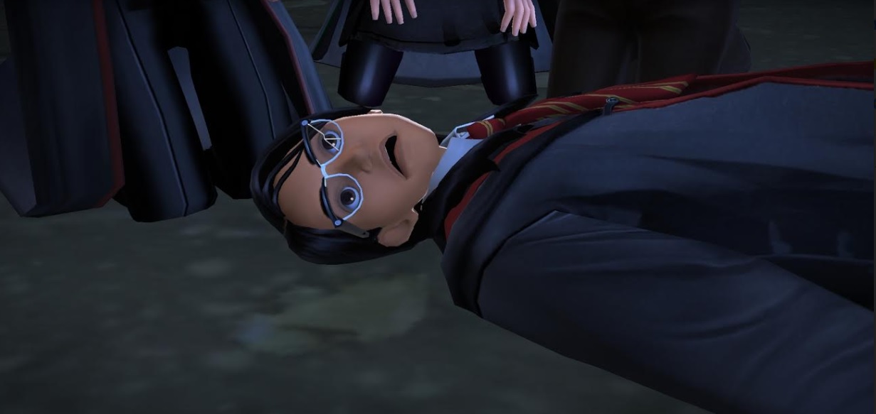 Rowan Khanna lies dead after being killed by Patricia Rakepick in "Harry Potter: Hogwarts Mystery".