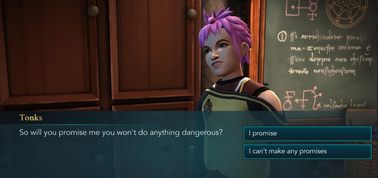 Of all people, Nymphadora Tonks doesn't want you to do anything dangerous in "Harry Potter: Hogwarts Mystery".