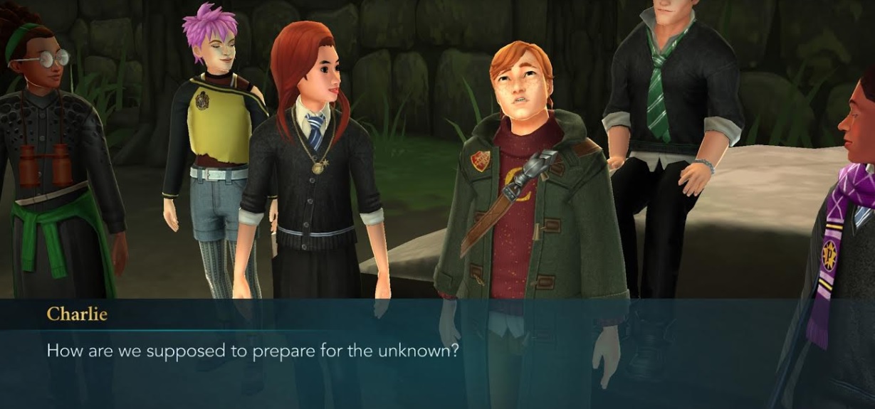 Charlie Weasley wonders how anyone prepares for the unknown in "Harry Potter: Hogwarts Mystery".
