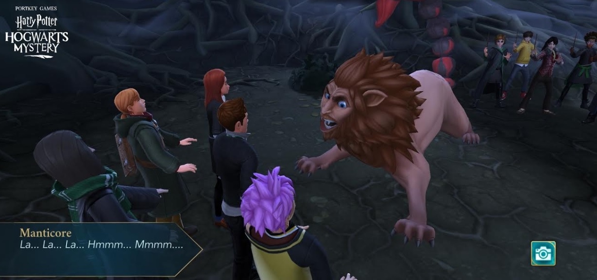 A hungry Manticore sings for its supper in "Harry Potter: Hogwarts Mystery".