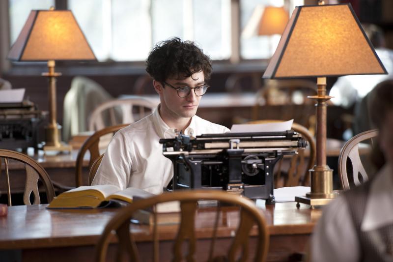 Daniel Radcliffe at a typwriter as Allen Ginsberg in Kill Your Darlings